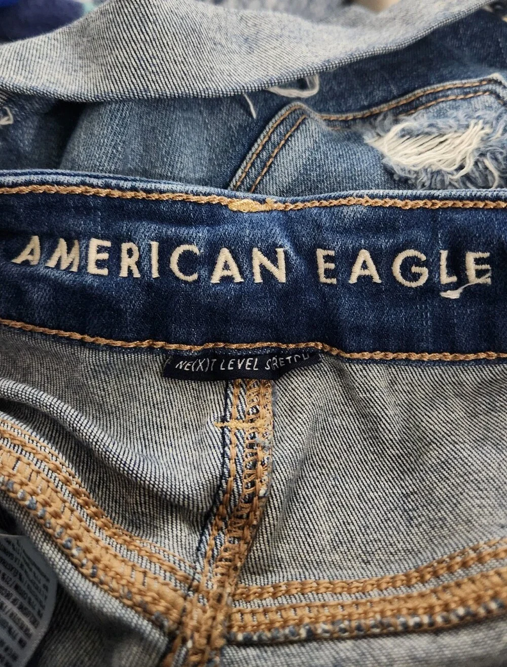 Distressed American Eagle Hi-Rise Shortie Dark Blue Denim Women's Shorts